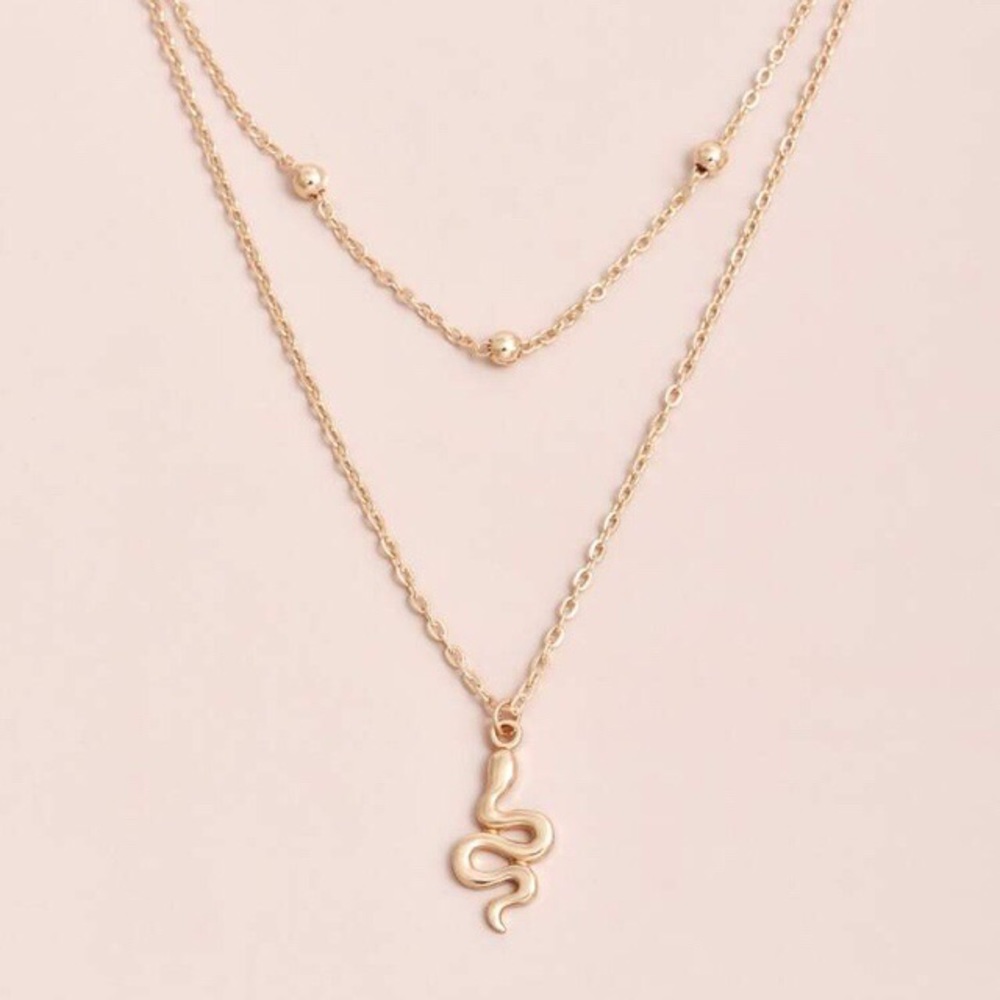 Dainty Serpentine Snake Charm Layered Necklace - Picture 4 of 5